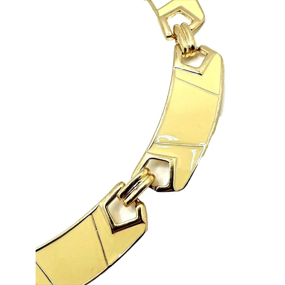 Vintage Marlyn Schiff Enamel Choker Necklace Ivory Gold Tone Statement Collar